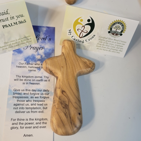 1 LARGE 4" medium washed pine wood. handmade, palm worry cross. Meditation. - Picture 2 of 11